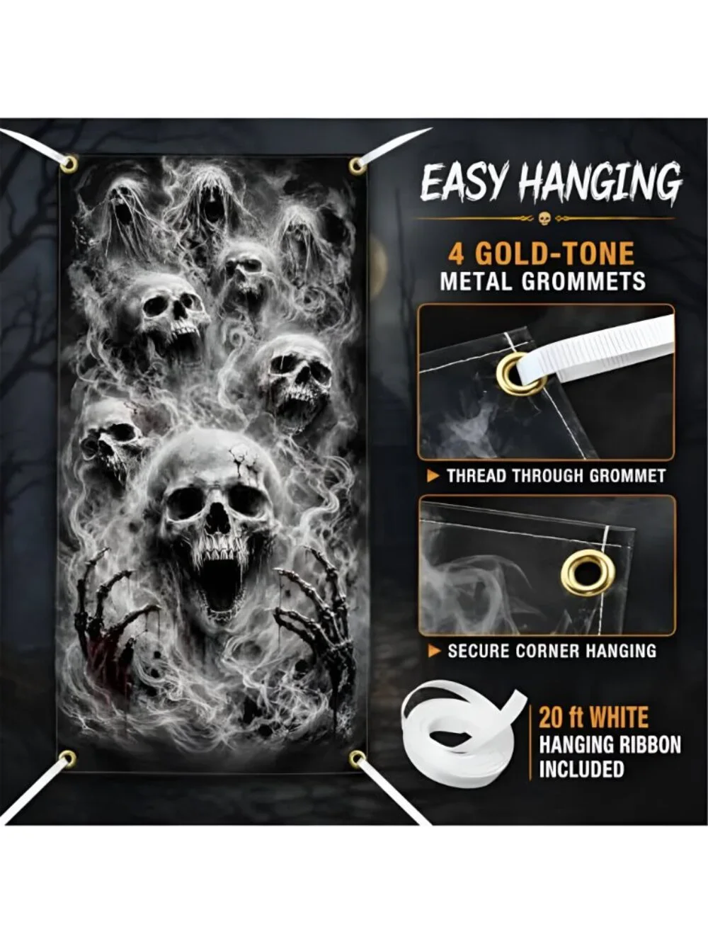 Halloween Door Cover, 72 x 35 Inch Scary Skull Ghost Door Decorations